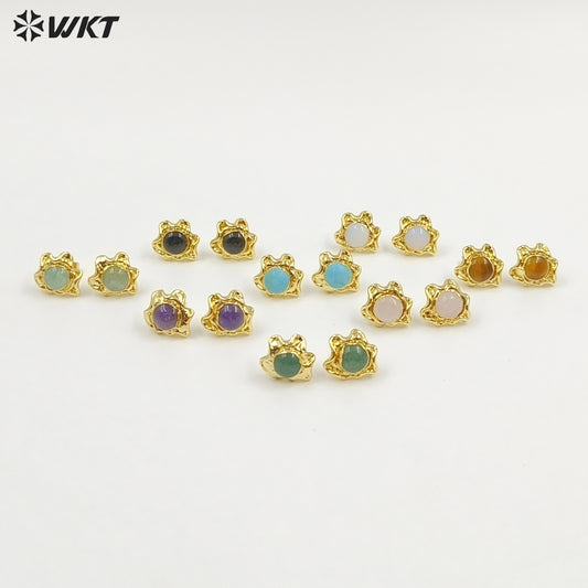 WT-EHP102 Exquisite Lovely 18K Gold Plated Natural Gemstones With Hoop Sun Shape Earrings For Girls Jewelry DIY Findings
