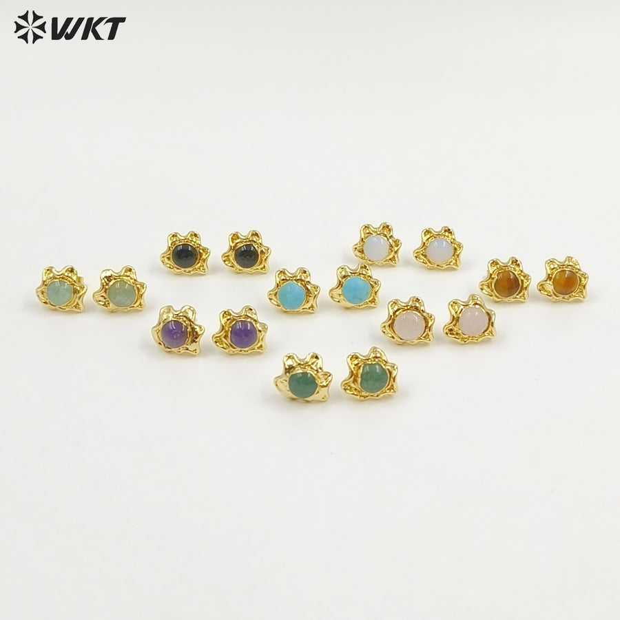 WT-EHP102 Exquisite Lovely 18K Gold Plated Natural Gemstones With Hoop Sun Shape Earrings For Girls Jewelry DIY Findings