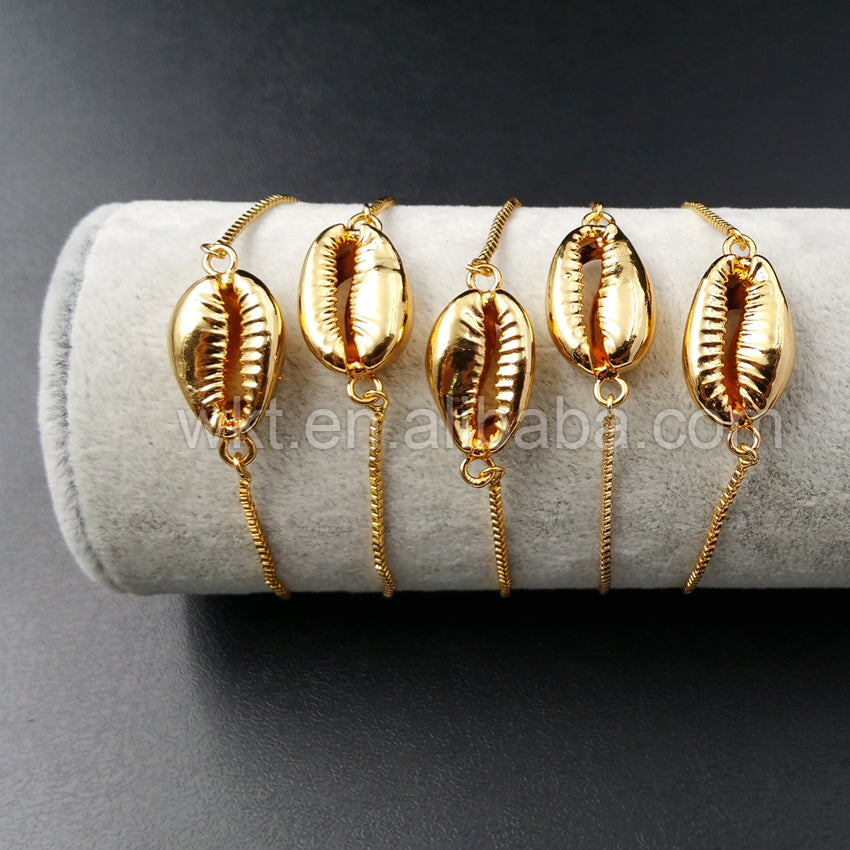 WT-B308 Wholesale Full Gold Shell Connector Bracelets in High Quality,Fashion Gold Jewelry Cowrie Connector Bracelets for Women