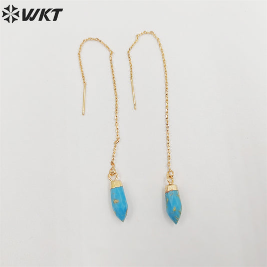 WT-E699 Wholesale Fashion Gold Bullet Shape Point Charm Necklace Gold Link Chain Earrings Women Tiny Thread pink Hoop Earrings