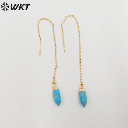 WT-E699 Wholesale Fashion Gold Bullet Shape Point Charm Necklace Gold Link Chain Earrings Women Tiny Thread pink Hoop Earrings