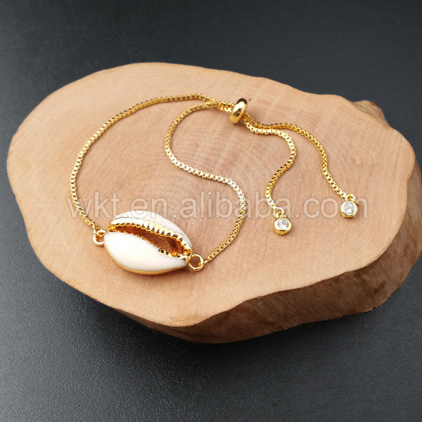 WT-B307 New Design Cowrie Shell GOld Chain Bracelets Wholesale, Adjustable Size Chain Bracelets Design in High Quality