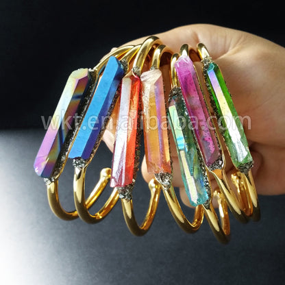 WT-B212 Fashion Vintage Trendy Amazing Aura Crystal Quartz Bangle Bracelet,Fashion Titanium Electroplated Quartz Bracelet