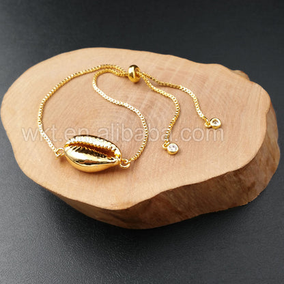 WT-B308 Wholesale Full Gold Shell Connector Bracelets in High Quality,Fashion Gold Jewelry Cowrie Connector Bracelets for Women