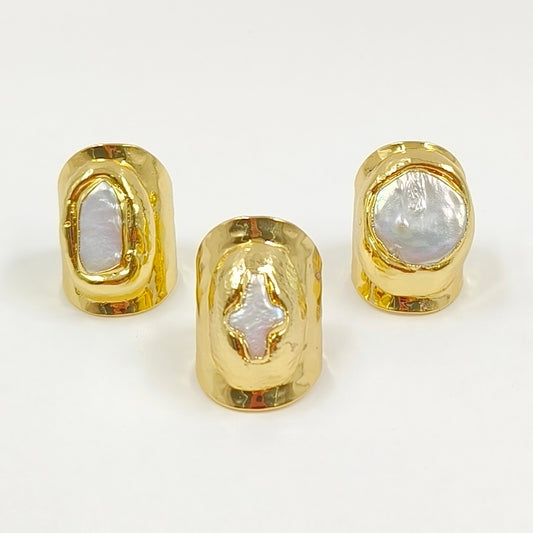 WT-R328 Classic Unique Each One Is Different Shell Jewelry in Gold Plated Adjustable Women's Fine Natural Freshwater Pearl Rings