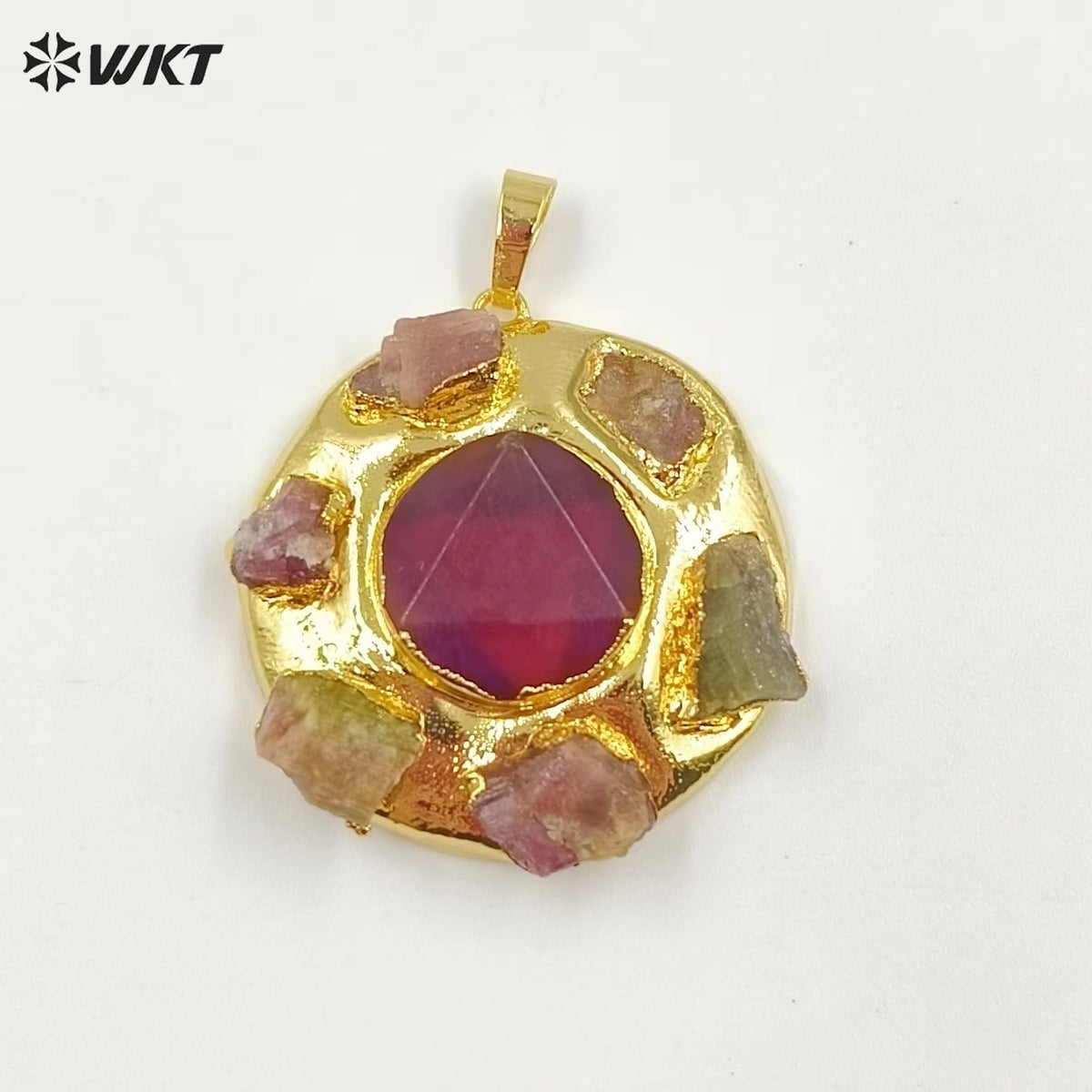 WT-P1942 Hot Sale Fashion Design Colorful NaturalTourmaline/Fluorite/Biwa Pearl High Quality for Necklace Round Pendant