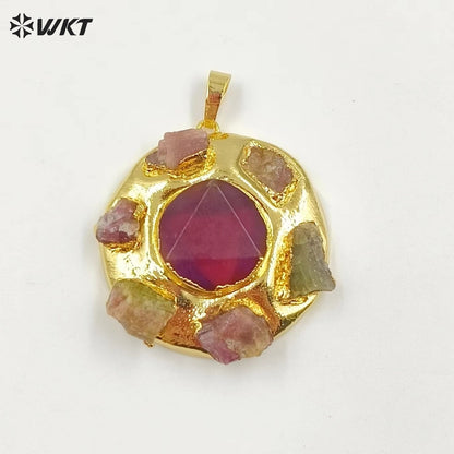 WT-P1942 Hot Sale Fashion Design Colorful NaturalTourmaline/Fluorite/Biwa Pearl High Quality for Necklace Round Pendant