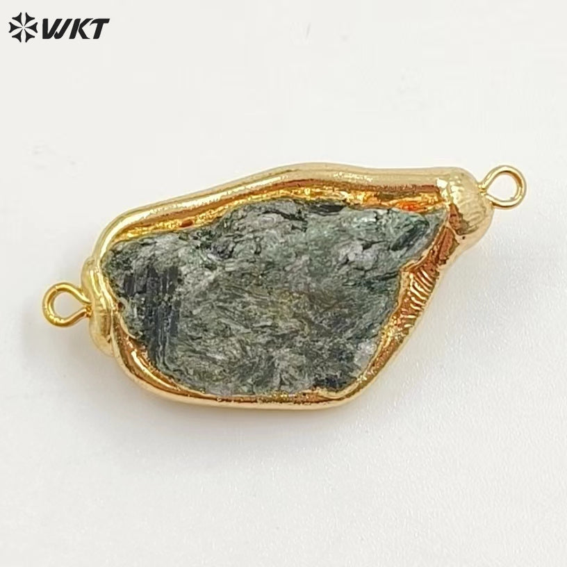 WT-C330 New Irregular Gold Plated With Double Loops Natural Black Meteorite Jewelry Connectors for Bracelet DIY Findings