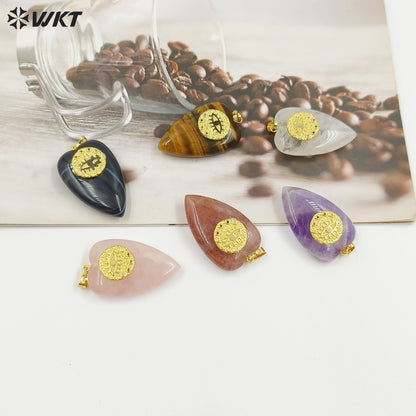 WT-P2047 Romantic Gold Plated Zircon And Tiger Eye Natural Gemstones Heart Shape Pendants As Lovely Handmade Jewelry Accessory