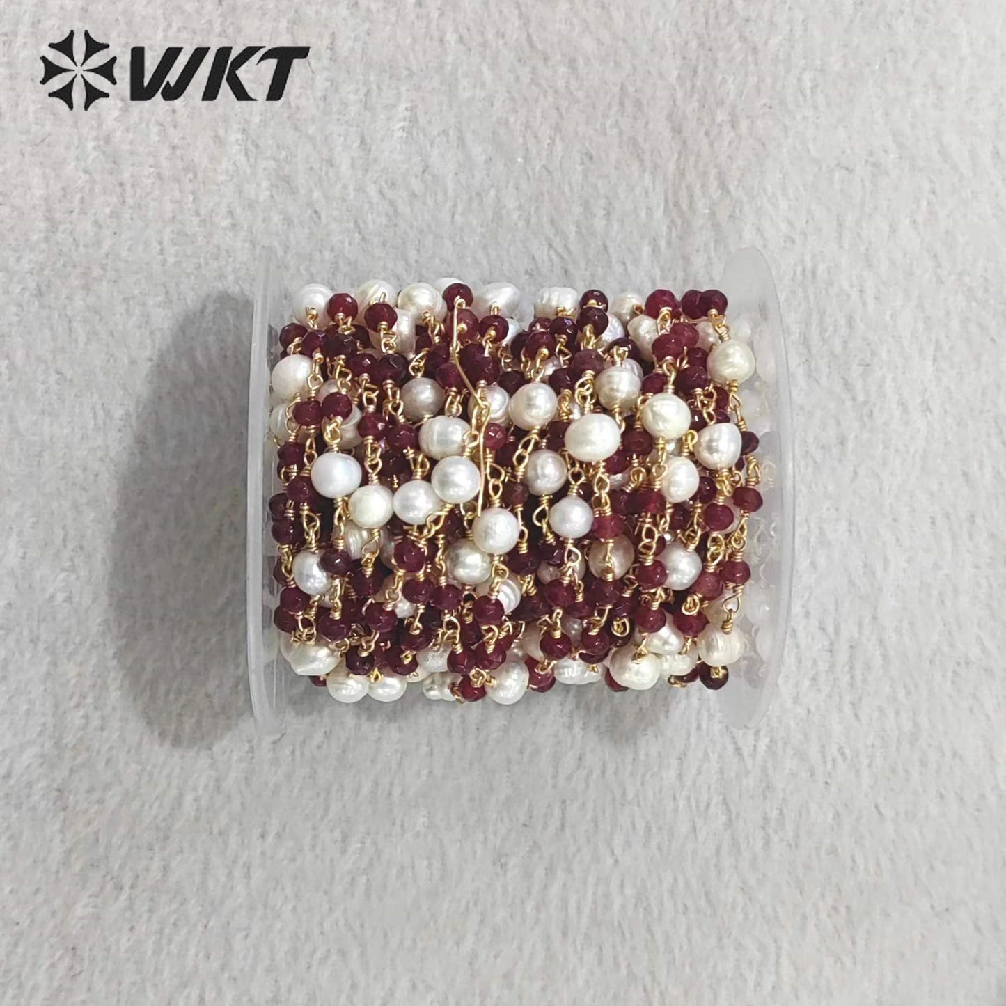 WT-RBC225 Wholesale New Arrival Exquisite Brass Chain Gold Plated Stone & Pearl Shell Shape Sell by Meter Handmade Metal Chain