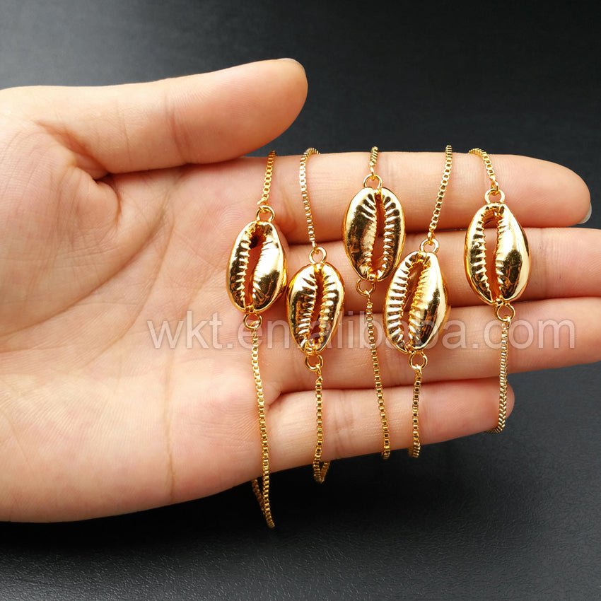 WT-B308 Wholesale Full Gold Shell Connector Bracelets in High Quality,Fashion Gold Jewelry Cowrie Connector Bracelets for Women