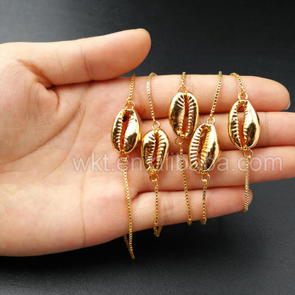 WT-B308 Wholesale Full Gold Shell Connector Bracelets in High Quality,Fashion Gold Jewelry Cowrie Connector Bracelets for Women