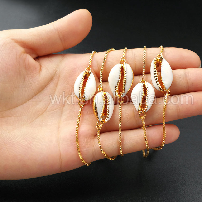 WT-B307 New Design Cowrie Shell GOld Chain Bracelets Wholesale, Adjustable Size Chain Bracelets Design in High Quality