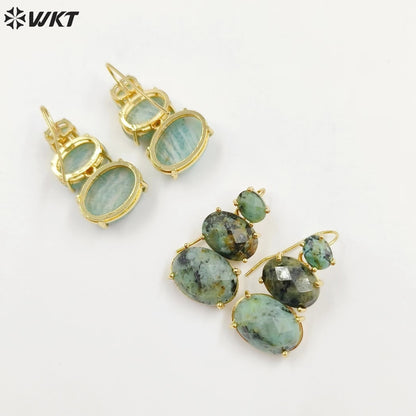 WT-E736 Amazing Colorful Elegant Natural Gemstone Long Charming in Drop Earrings Women Pendant Earrings