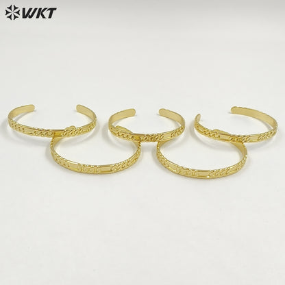 WT-JF371 Hot Sale Fashion 18K Gold Electroplated Chain Design Pattern Yellow Brass Metal Bangles For Women Classic Jewelry