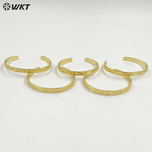 WT-JF371 Hot Sale Fashion 18K Gold Electroplated Chain Design Pattern Yellow Brass Metal Bangles For Women Classic Jewelry