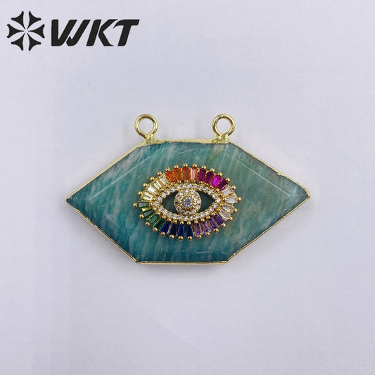 WT-P1911 Wholesale Classic Amazonite and Zircon Eye High Quality Necklace Pendants for Birthday Decoration Present Amazon Stone