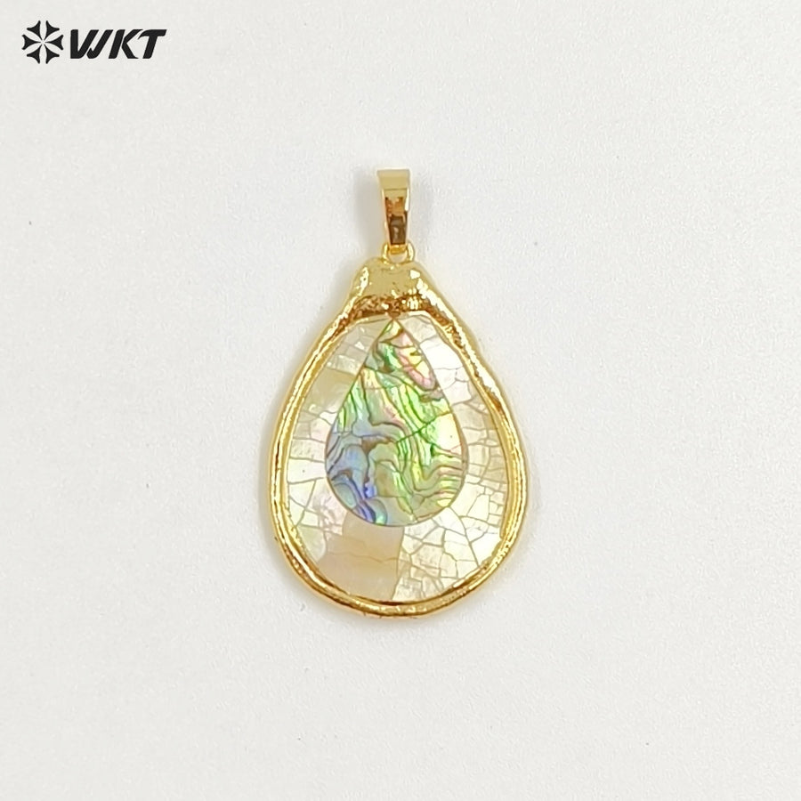 WT-JP414 Fashion Gold Plated Big Teardrop Natural Yellow and Abalone Shell Assemble Made Jewelry Pendants