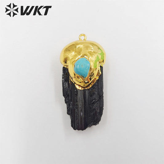 WT-P1859 Wholesale Fashion Gold Plated Natural Black Tourmaline Pendants Hot Energy Genuine Stone Pendant for Necklace