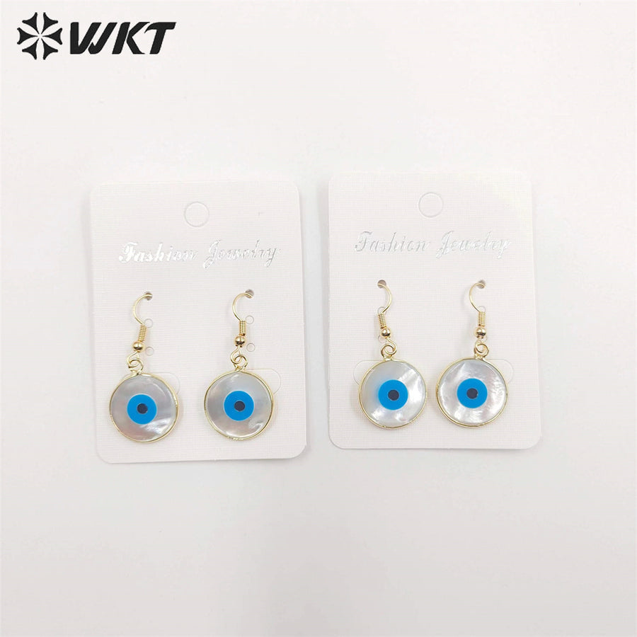 WT-E162 Wholesale Fashion Gold Plated Bezel Eye Earrings, Women Gold Shell Eye Earrings Natural Shell Earrings