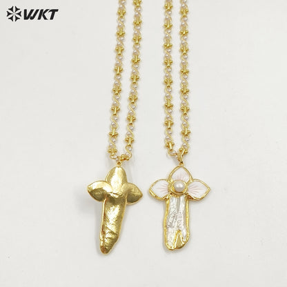 WT-JN327 Exquisite Natural Pearl and Shell Pendant Necklace 18K Gold Plated Beautiful Chain Elegant Ladies Daily Decoration