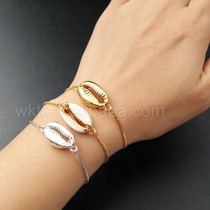 WT-B308 Wholesale Full Gold Shell Connector Bracelets in High Quality,Fashion Gold Jewelry Cowrie Connector Bracelets for Women