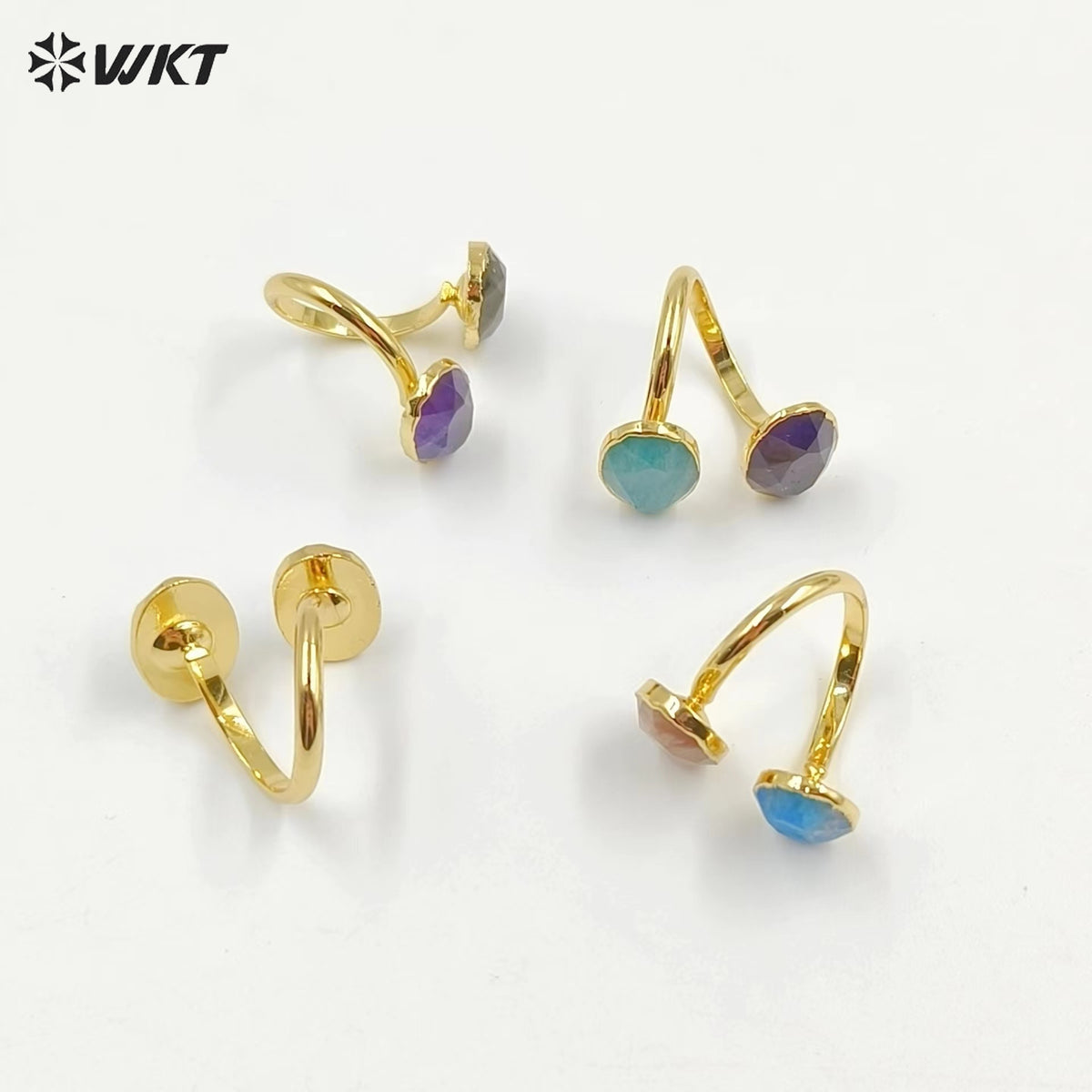 WT-R478 New Design Vintage Gemstone Double Stone Ring With Women Fashion 18k Gold Plated Peacock Stone Ring