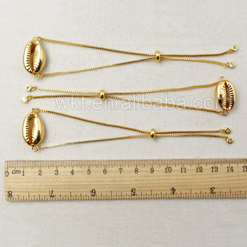 WT-B308 Wholesale Full Gold Shell Connector Bracelets in High Quality,Fashion Gold Jewelry Cowrie Connector Bracelets for Women