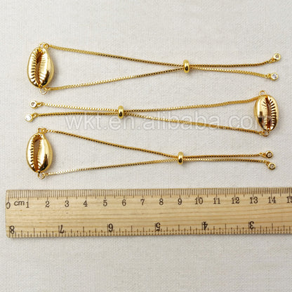 WT-B308 Wholesale Full Gold Shell Connector Bracelets in High Quality,Fashion Gold Jewelry Cowrie Connector Bracelets for Women