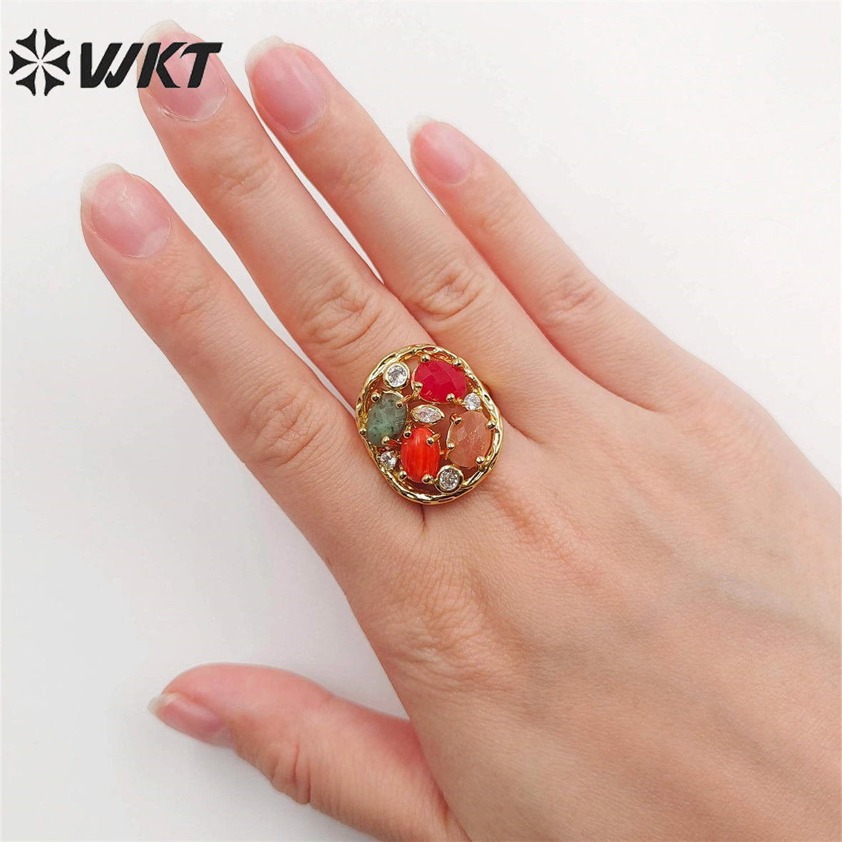 WT-R462 Amazing Handmade Claw Setting Natural Stone Women Ring 18k Real Gold Plated INS Hot Designer Wedding Ring