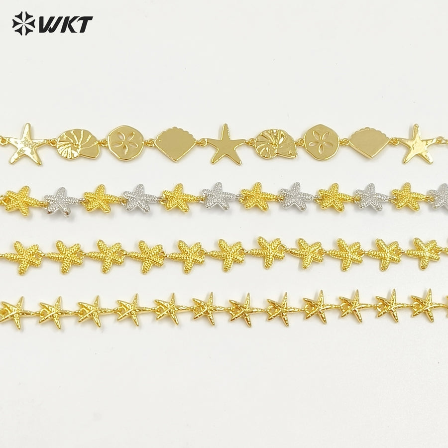 WT-JF367 Fashion Yellow Brass Gold And Silver Plated Starfish Shape Shell Element Lovely Bracelets For Ladies Daily Jewelry