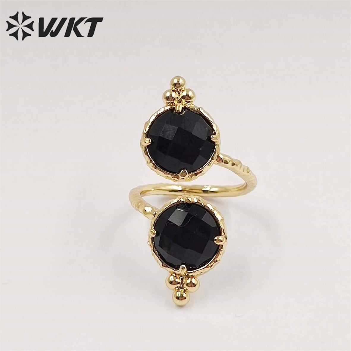 WT-R465 Newest Fashion Double Stone Cocktail Party Ring 18k Real Gold Plated Round Stone Anneversary Women Ring Hot INS Stone