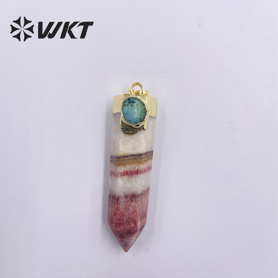 WT-P1909 Wholesale Vintage Design Stone Gradient Color Irregular Energy Hexagon Pendant Natural Rhodochrosite Pendant