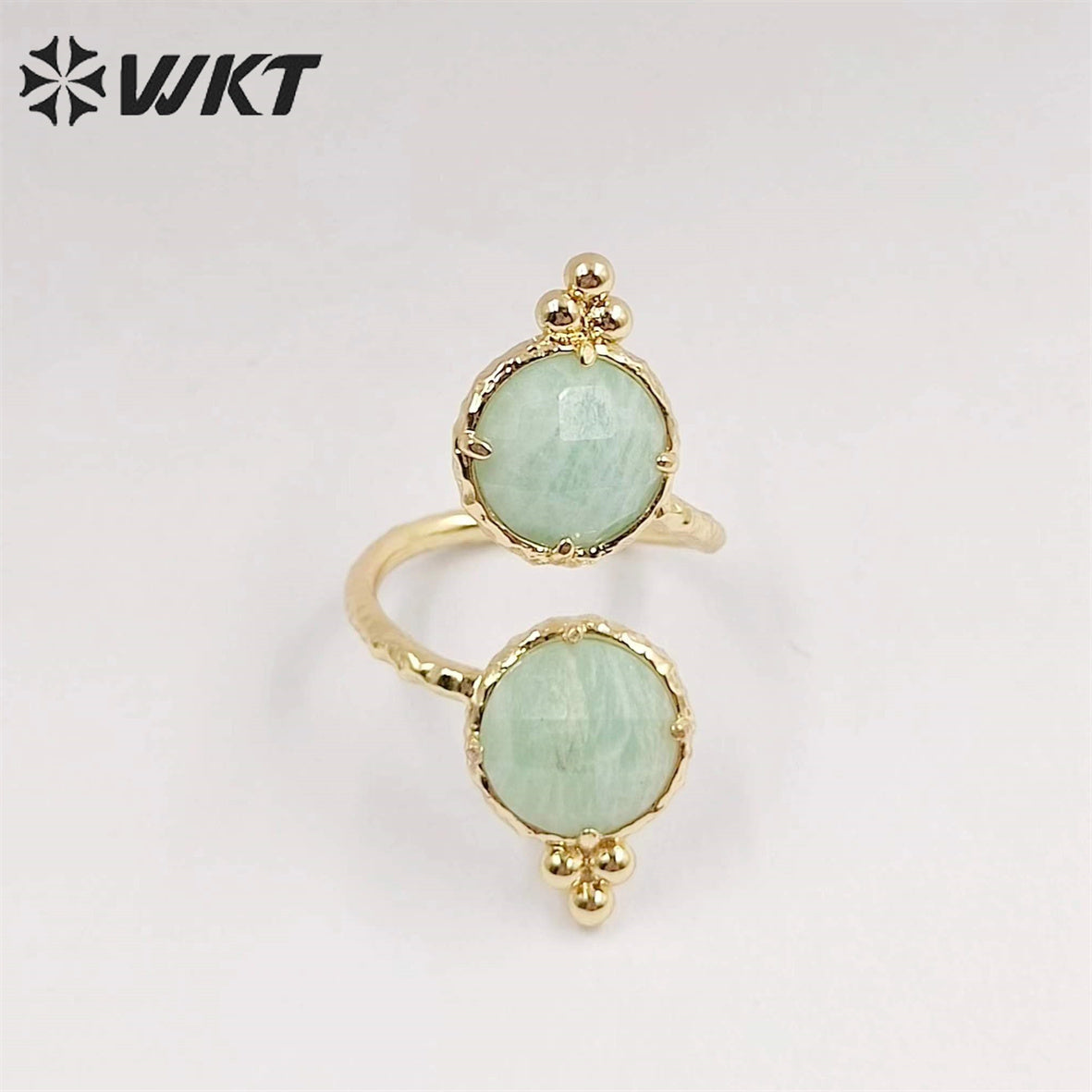 WT-R465 Newest Fashion Double Stone Cocktail Party Ring 18k Real Gold Plated Round Stone Anneversary Women Ring Hot INS Stone