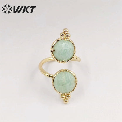 WT-R465 Newest Fashion Double Stone Cocktail Party Ring 18k Real Gold Plated Round Stone Anneversary Women Ring Hot INS Stone