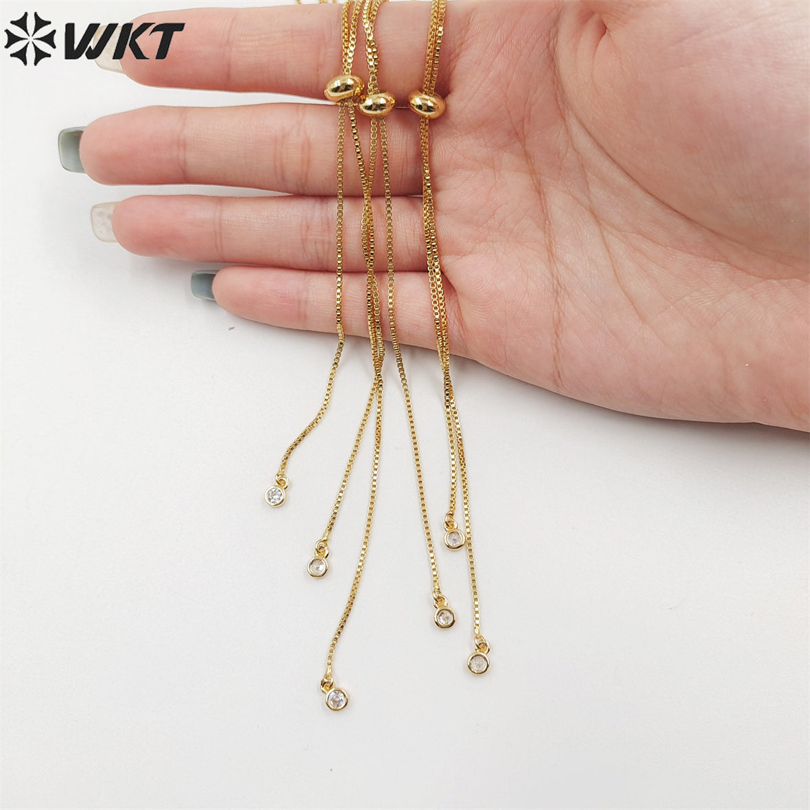 WT-JFN06 Fashion 18k Real Gold Plated Universal Chain for Pendant Lady Adjustable Position Yellow Brass Chain in 32 Inch Long