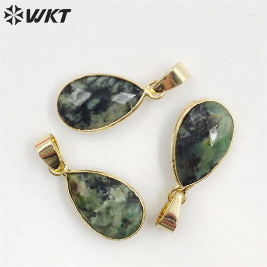 WT-P1891 Wholesale Fashion Gold Plated Bezel Setting Tiny Waterdrop Stone Pendant Amazonite Tiny Gemstone Drop Charms