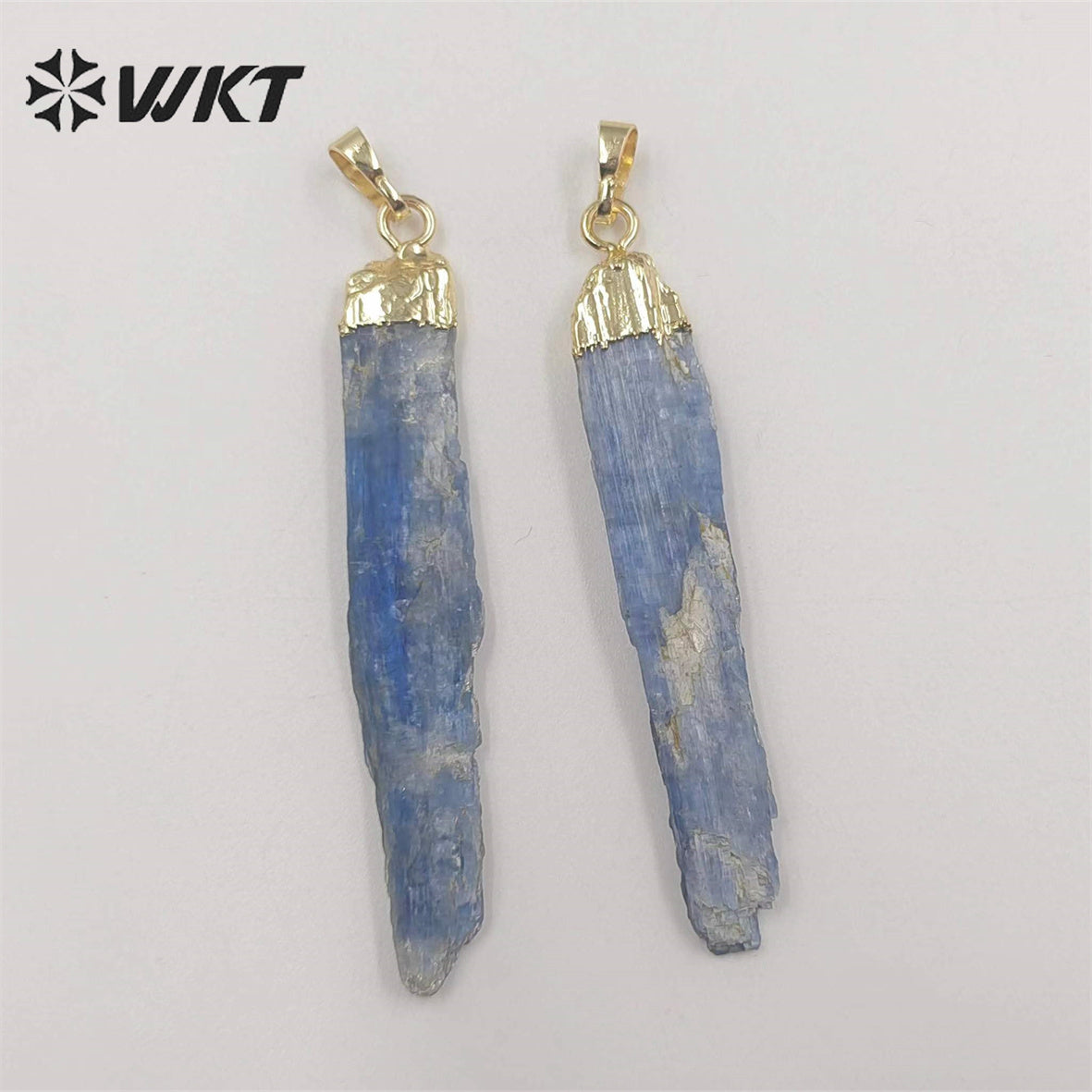 WT-P500 Beautiful Natural Raw Blue Kyanite Pendants with Gold Electroplated on Top