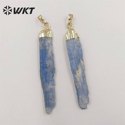 WT-P500 Beautiful Natural Raw Blue Kyanite Pendants with Gold Electroplated on Top