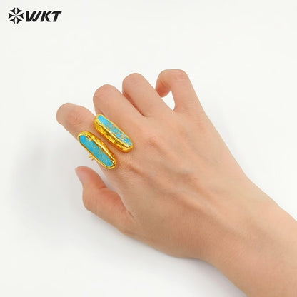 WT-R569 Beautiful Wholesale Fashion Natural Green Turquoise Ring Adjustable Size With 18K Gold Plated Ladies Luxury Jewelry