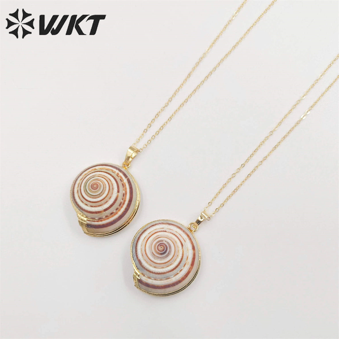 WT-N345 Hot 18k Gold Plated Natural Shell Necklace Fashion 18inch Long Link Chain Trumpet Shell Necklace