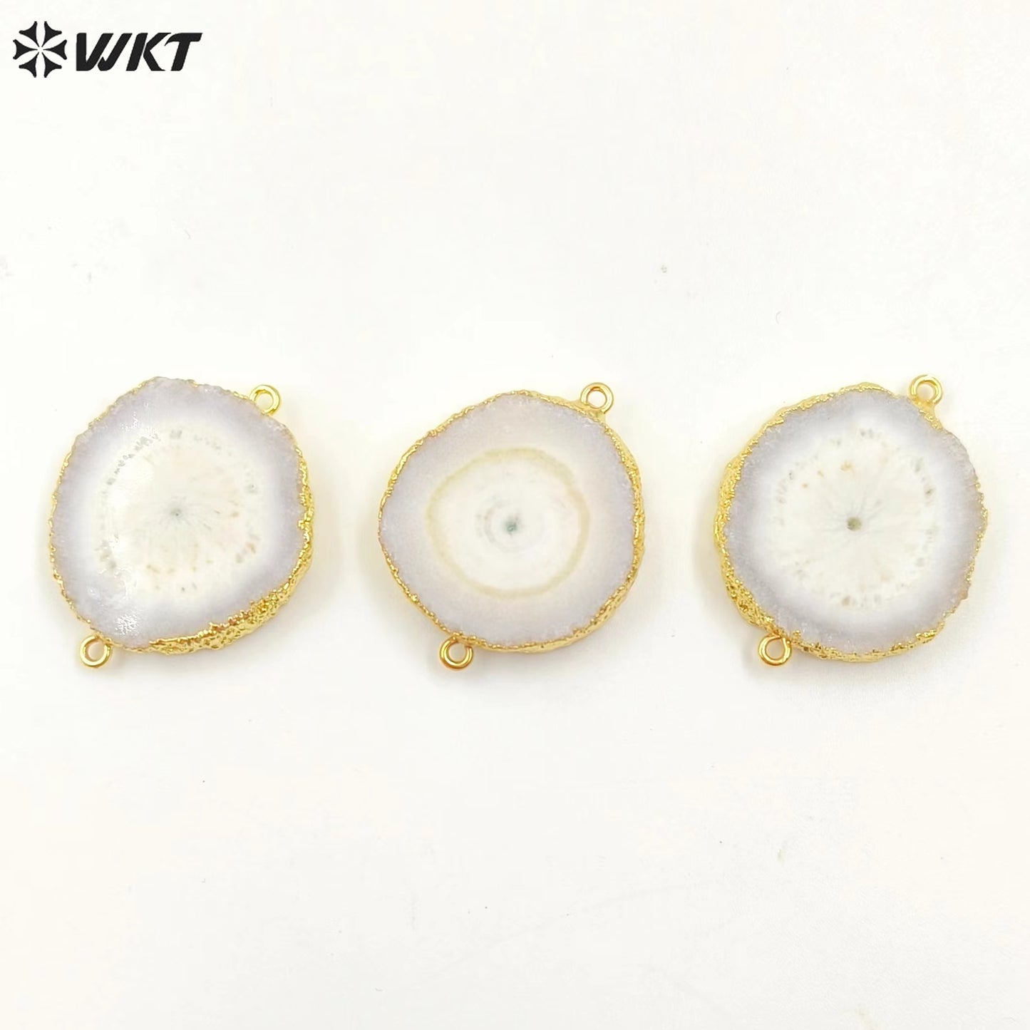 WT-C086 Wholesale Natural Solar Stalactite Pendant 18k Gold Plated Double Loops White Flower Stone Connectors for Jewelry Making