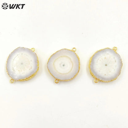WT-C086 Wholesale Natural Solar Stalactite Pendant 18k Gold Plated Double Loops White Flower Stone Connectors for Jewelry Making
