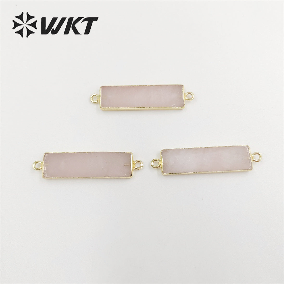 WT-C310 Amazing Fashion Double Loops Gold Plated Long Straight bar Connectors Lady Natural Rose Quartz Stone Jewelry Connector