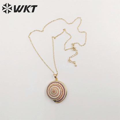 WT-N345 Hot 18k Gold Plated Natural Shell Necklace Fashion 18inch Long Link Chain Trumpet Shell Necklace
