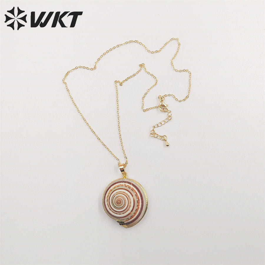 WT-N345 Hot 18k Gold Plated Natural Shell Necklace Fashion 18inch Long Link Chain Trumpet Shell Necklace