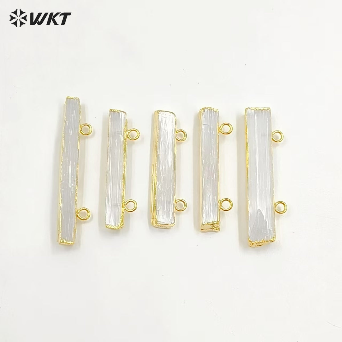 WT-P1311 WKT Wholesale New Fashion Real Gold Plated Double Hook Jewelry Rectangle Natural White Selenite Bar Pendant