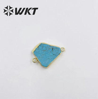 WT-C023 Newest Natural Slice Turquoise Gemstone Pendants With 24k Gold Edge Double Loops Green Howlite Stone Connectors