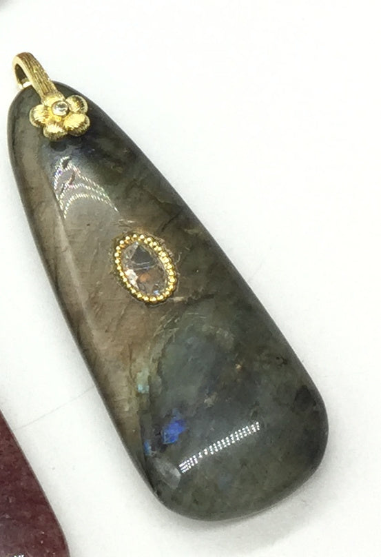 WT-P2148 New Arrival Round Zircon And Various Natural Gemstones Long Gold Pendants For Lady Elegant Earrings DIY Decoration