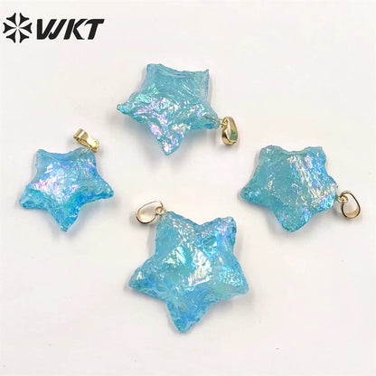 WT-P1885 Amazing Natural Aqua Aura Crystal Quartz Pendant Single Loop Raw Stone Quartz Star Pendant for Necklace Design